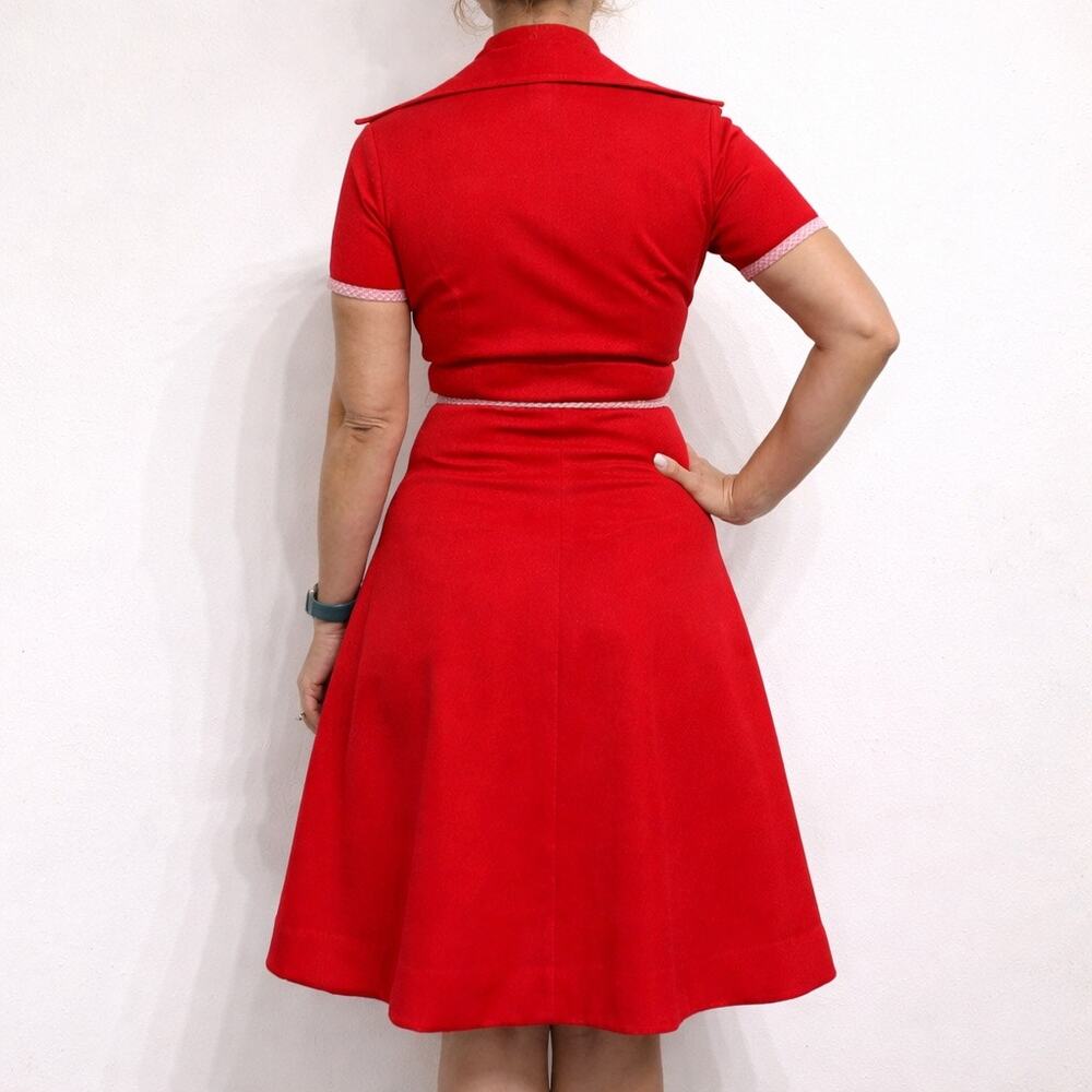 Cari Lu Red Dagger Collar Belted Fit Flare Vintage Midi Dress Sz 10 - Picture 10 of 12